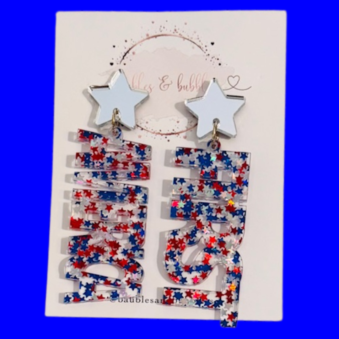 America First - Red White and Blue Star glitter