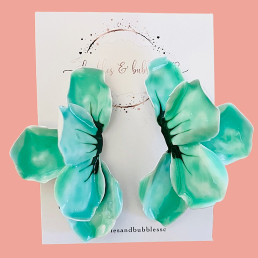 Green Petal Ruffle Earrings