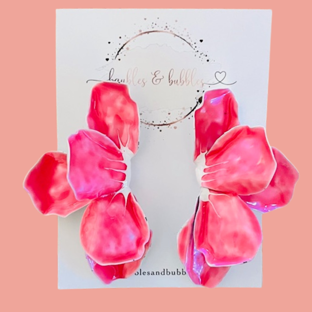 Hot Pink Petal Ruffle Earrings