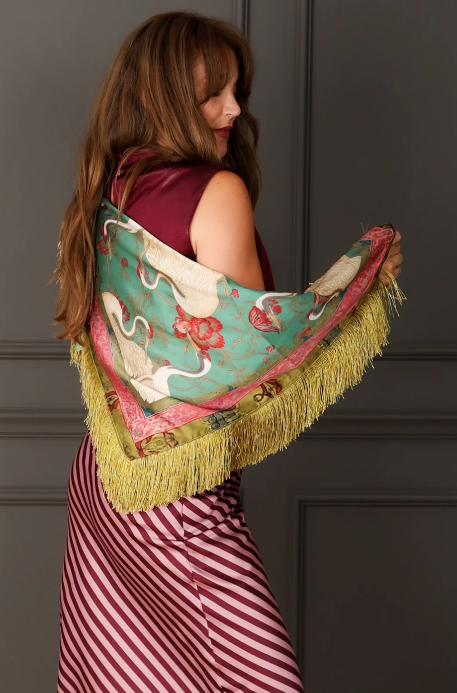 Fringed Crane Scarf