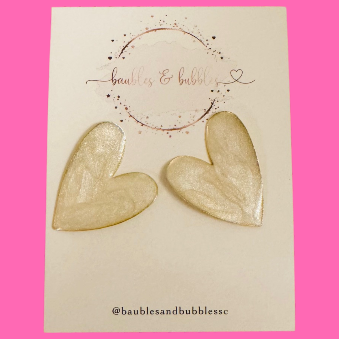 Pearl White Heart Studs