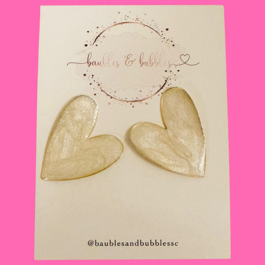 Pearl White Heart Studs